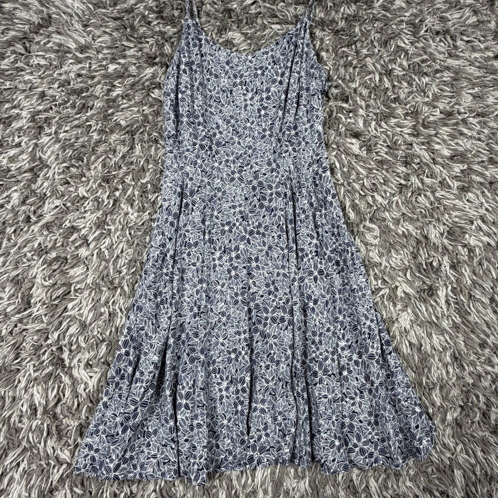 Old Navy Womens Medium Navy Blue White Floral Rayon Smocked Fit Flare Cami Dress